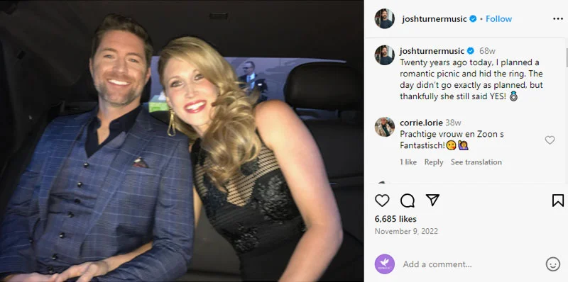 Josh Turner shared an Instagram post with a photo alongside his wife